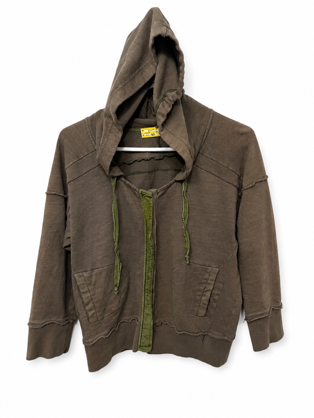 Free People Olive Zip Hoodie Raw Edge French Terry